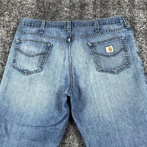 Carhartt Jeans Mens 42x30 Blue Straight Leg Denim Distressed Light Wash